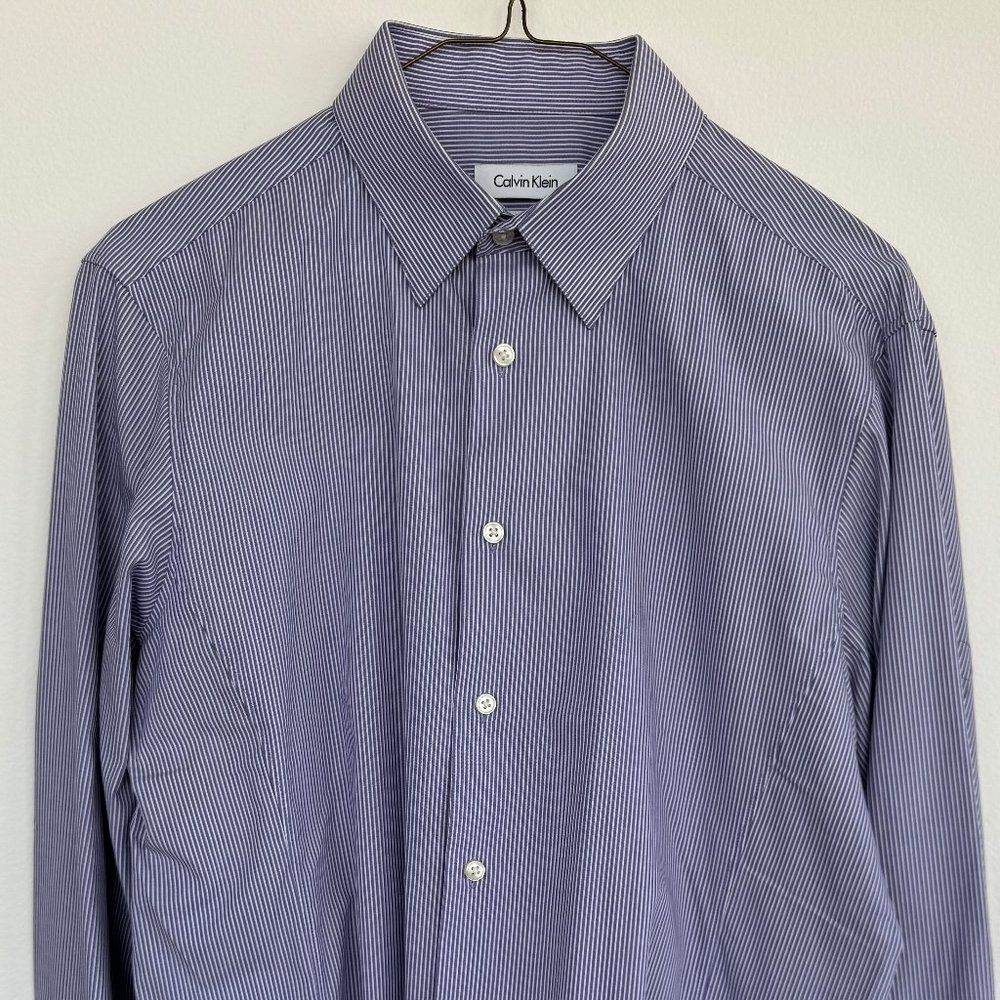 Calvin Klein Purple Striped Dress Collared Men's Shirt